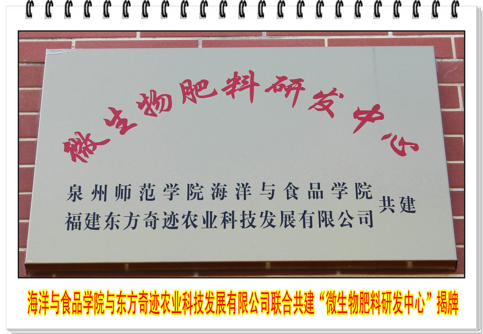 海洋与食品学院与福建东方奇迹农业科技发展有限公司联合共建“微生物肥料研发中心” 揭牌